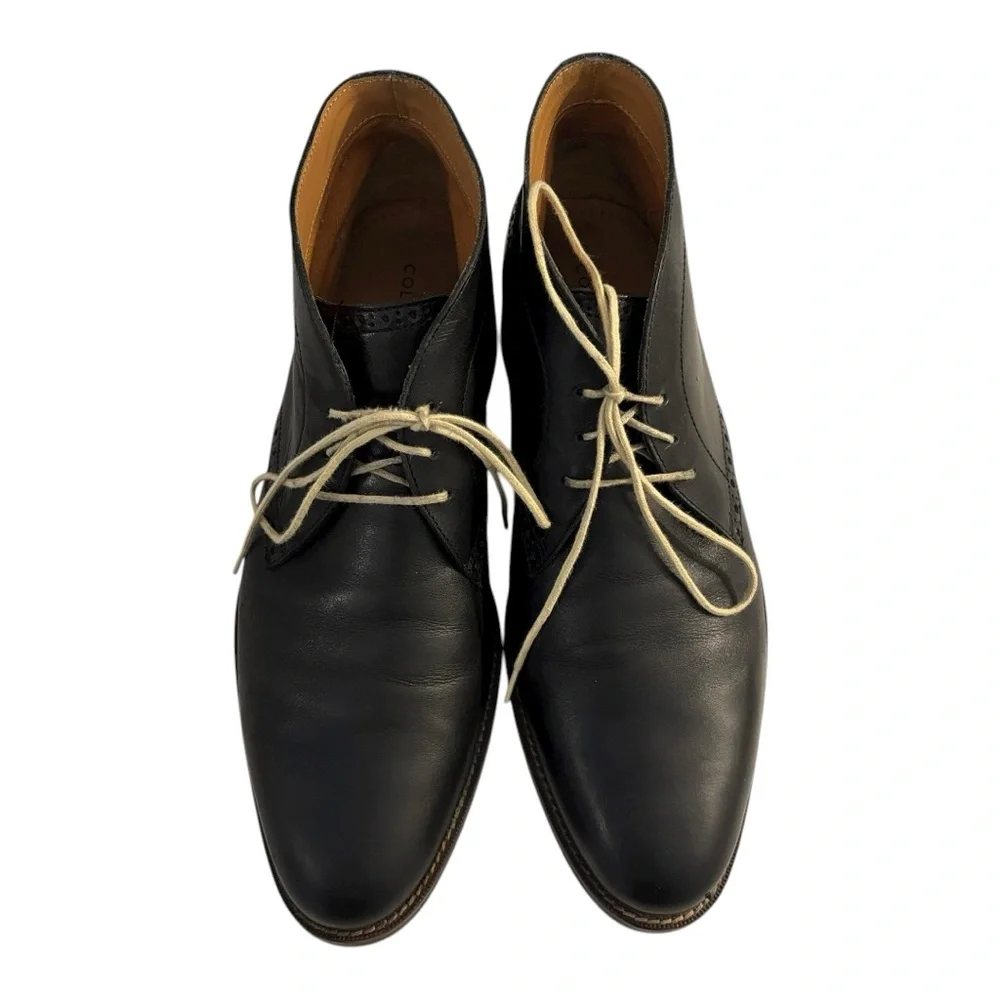 Cole Haan Classy Black Broughed Leather Chukka Ankle Stitched Desert Boots 9.5